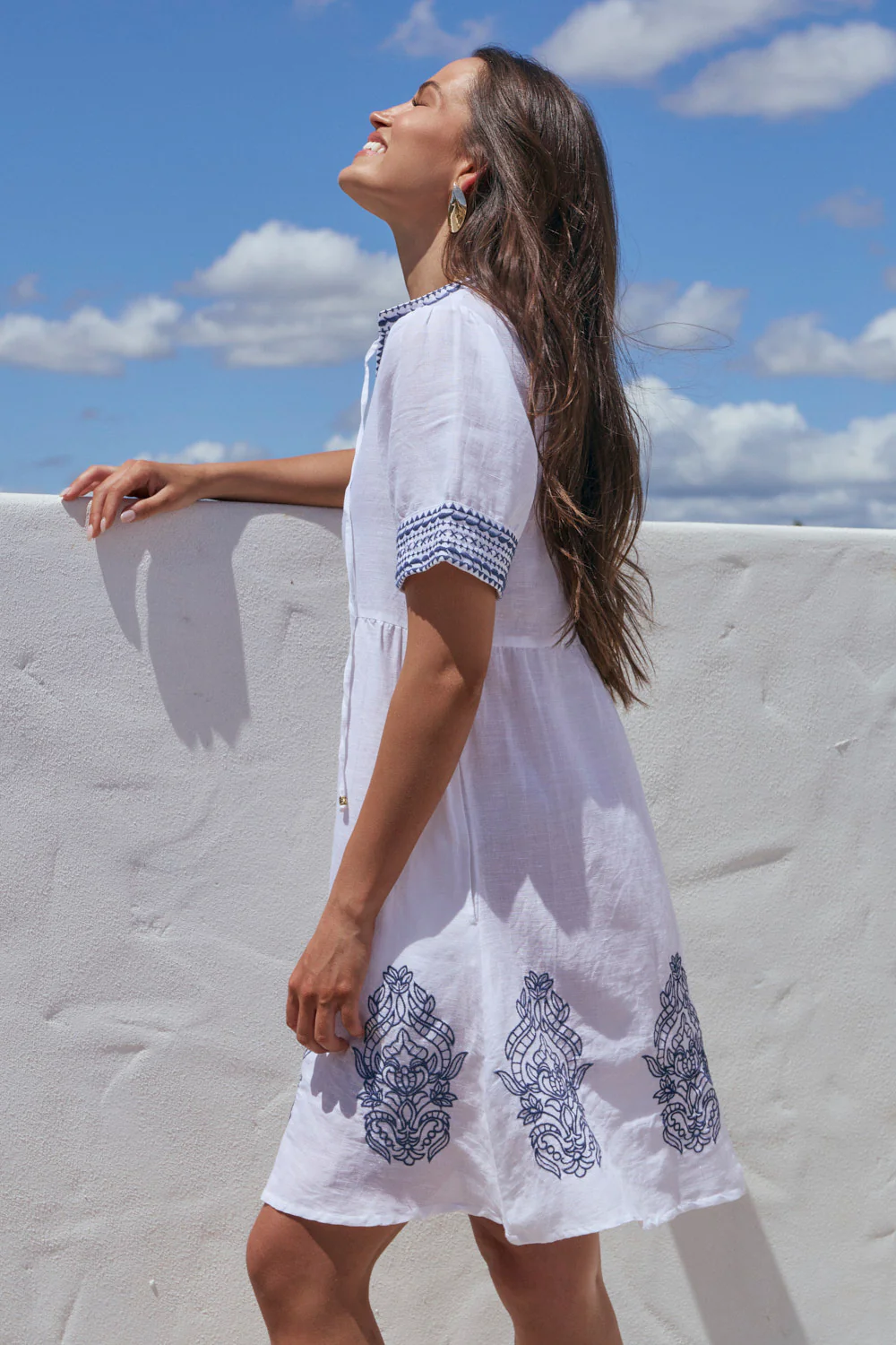 Tanya Short Embroidered Dress in White - Image 4