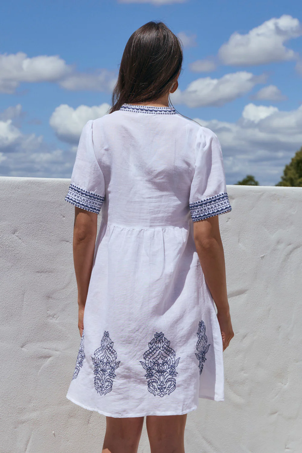 Tanya Short Embroidered Dress in White - Image 6
