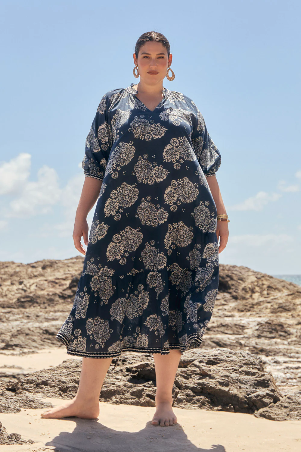 Valentina Tiered Frill Dress in Moroccan Belle Navy - Image 3