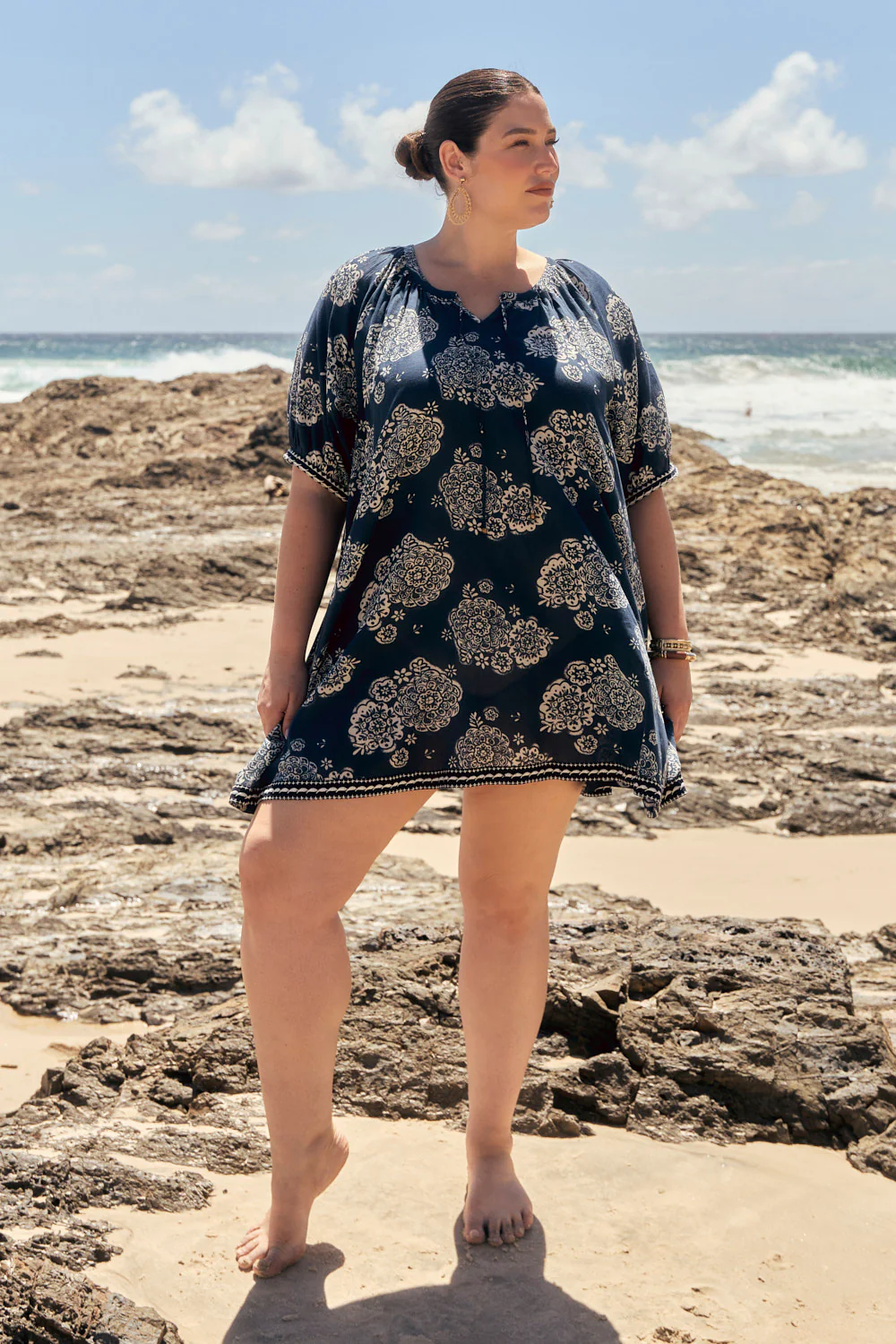 Via Short Billow Dress in Moroccan Belle Navy - Image 4