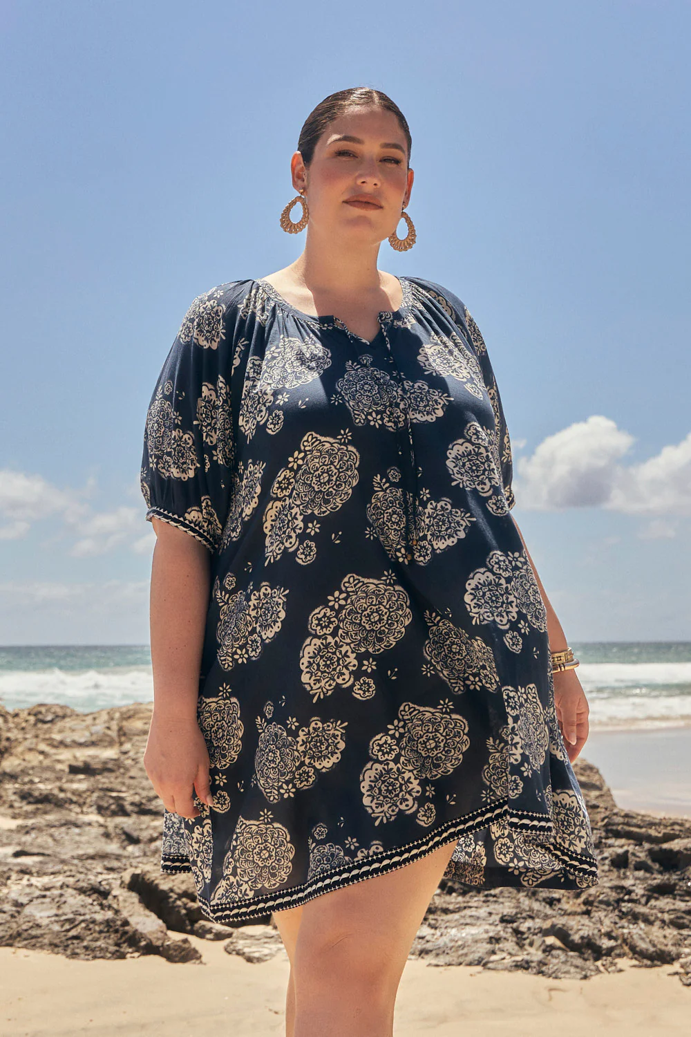 Via Short Billow Dress in Moroccan Belle Navy - Image 5