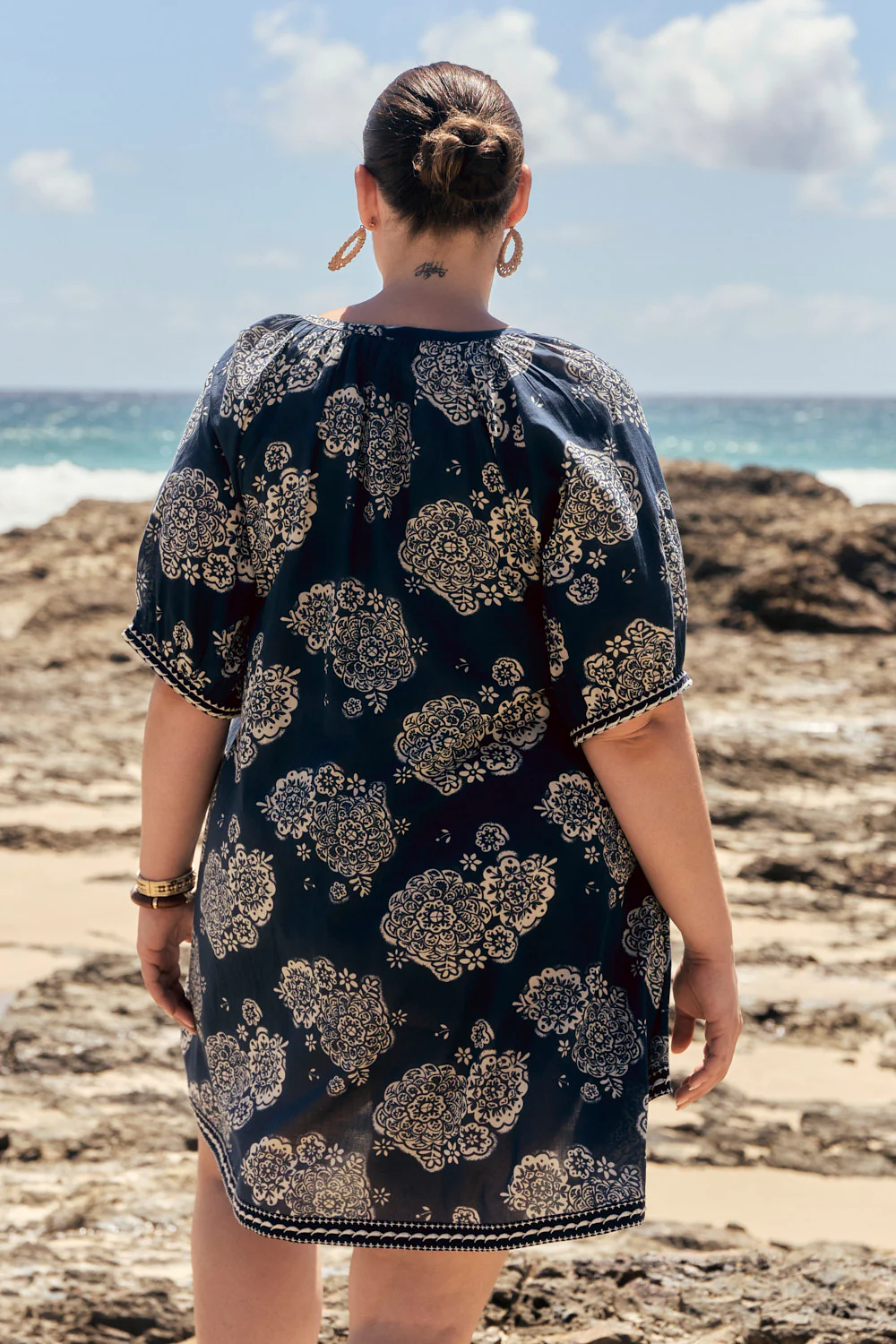 Via Short Billow Dress in Moroccan Belle Navy - Image 6