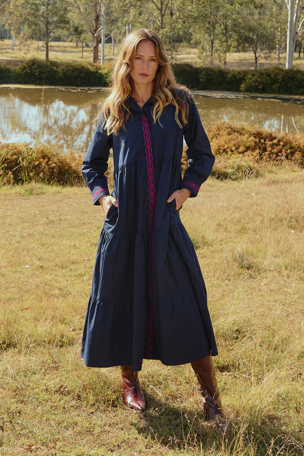 Winslow Button Through Dress in Ocean Berry - Image 3