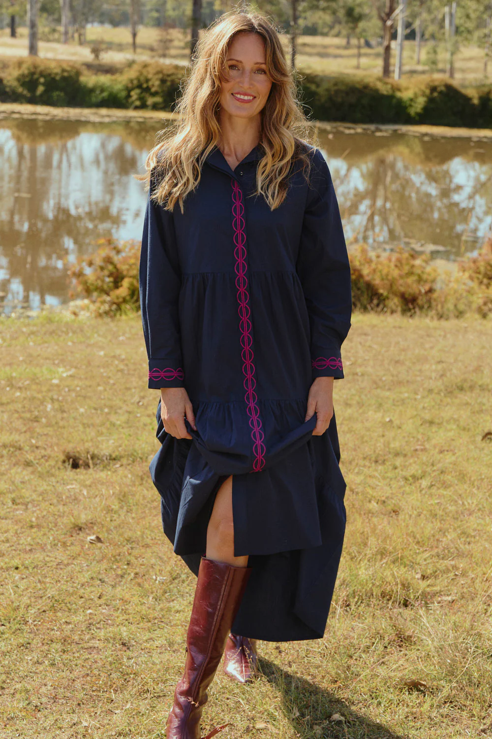 Winslow Button Through Dress in Ocean Berry - Image 4