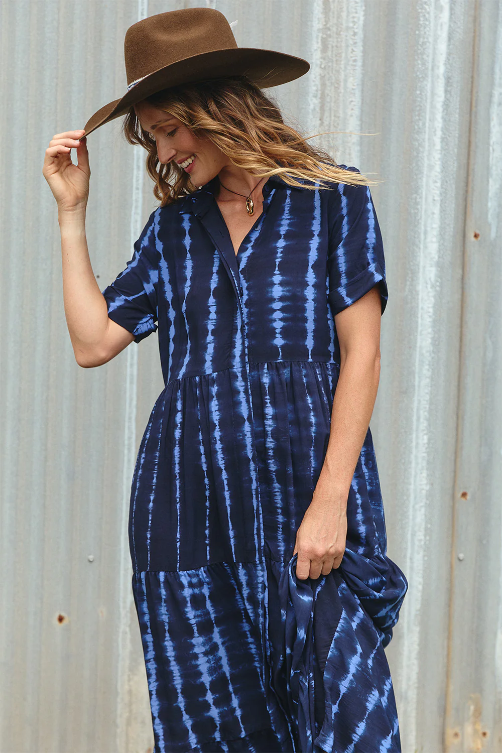 Winslow Collared Dress in Shibori Tide - Image 4