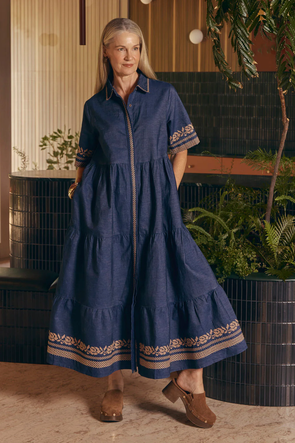Winslow Embroidered Chambray Dress in Mid Wash - Image 4