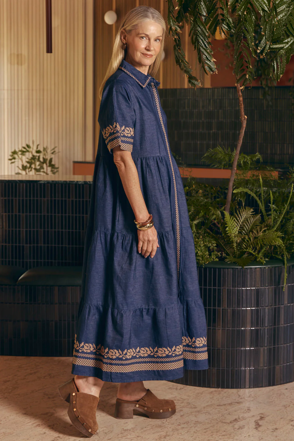 Winslow Embroidered Chambray Dress in Mid Wash - Image 5