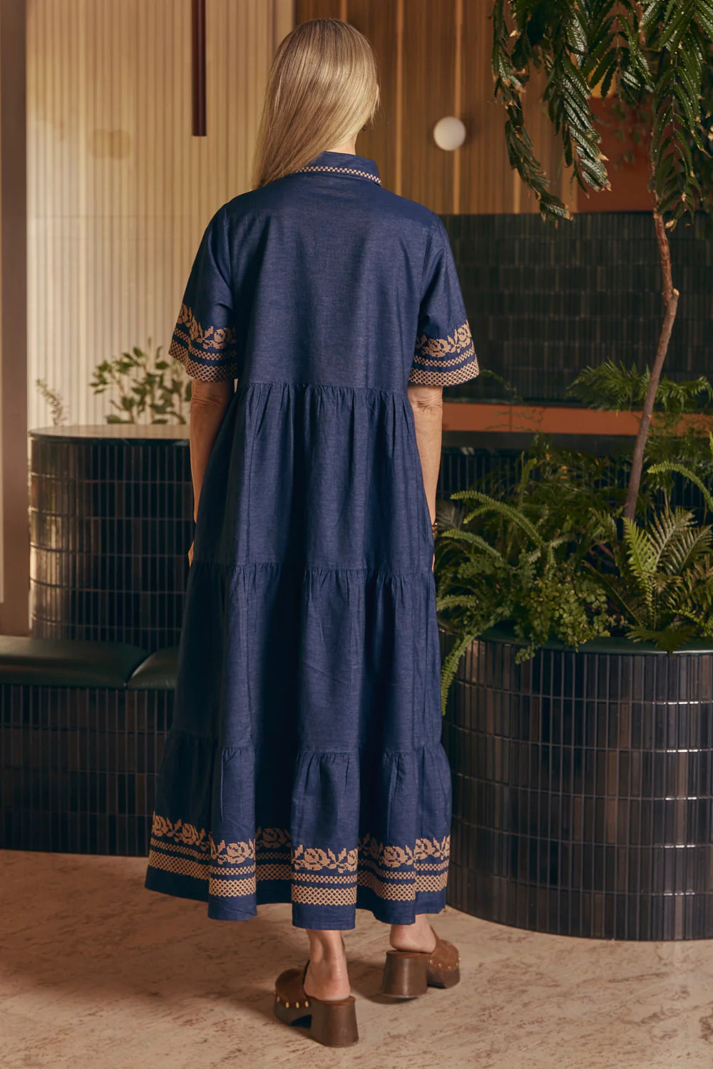 Winslow Embroidered Chambray Dress in Mid Wash - Image 6