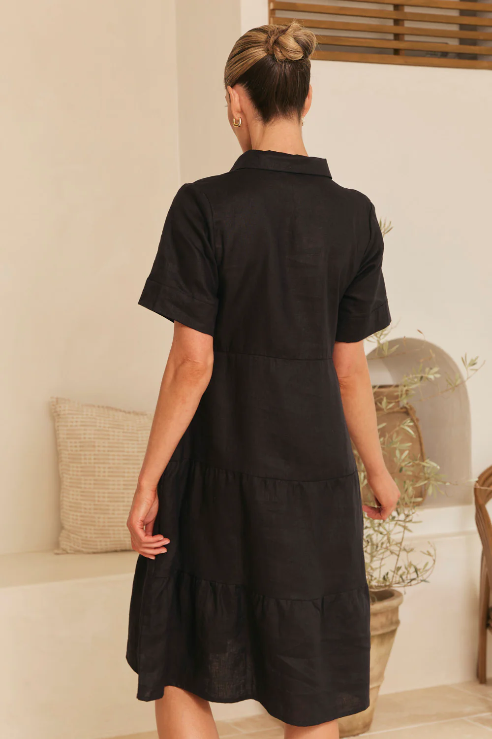 Winslow Linen Knee-Length Dress in Black - Image 7